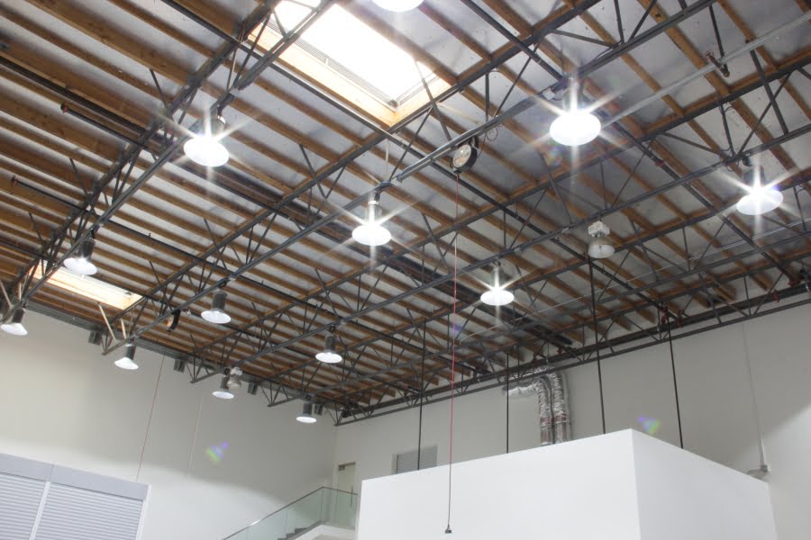 LED high bay lights on ceiling