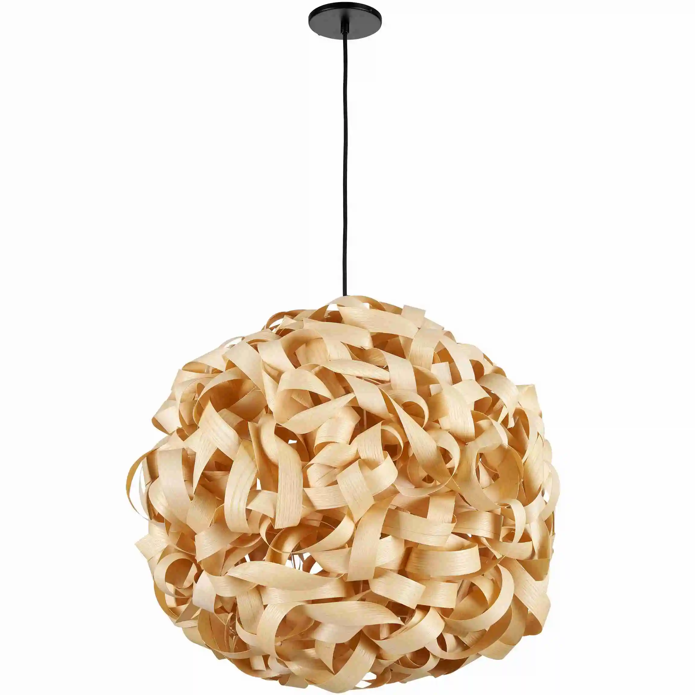A Dainolite pendant light with ribbons resembling a large ball shape