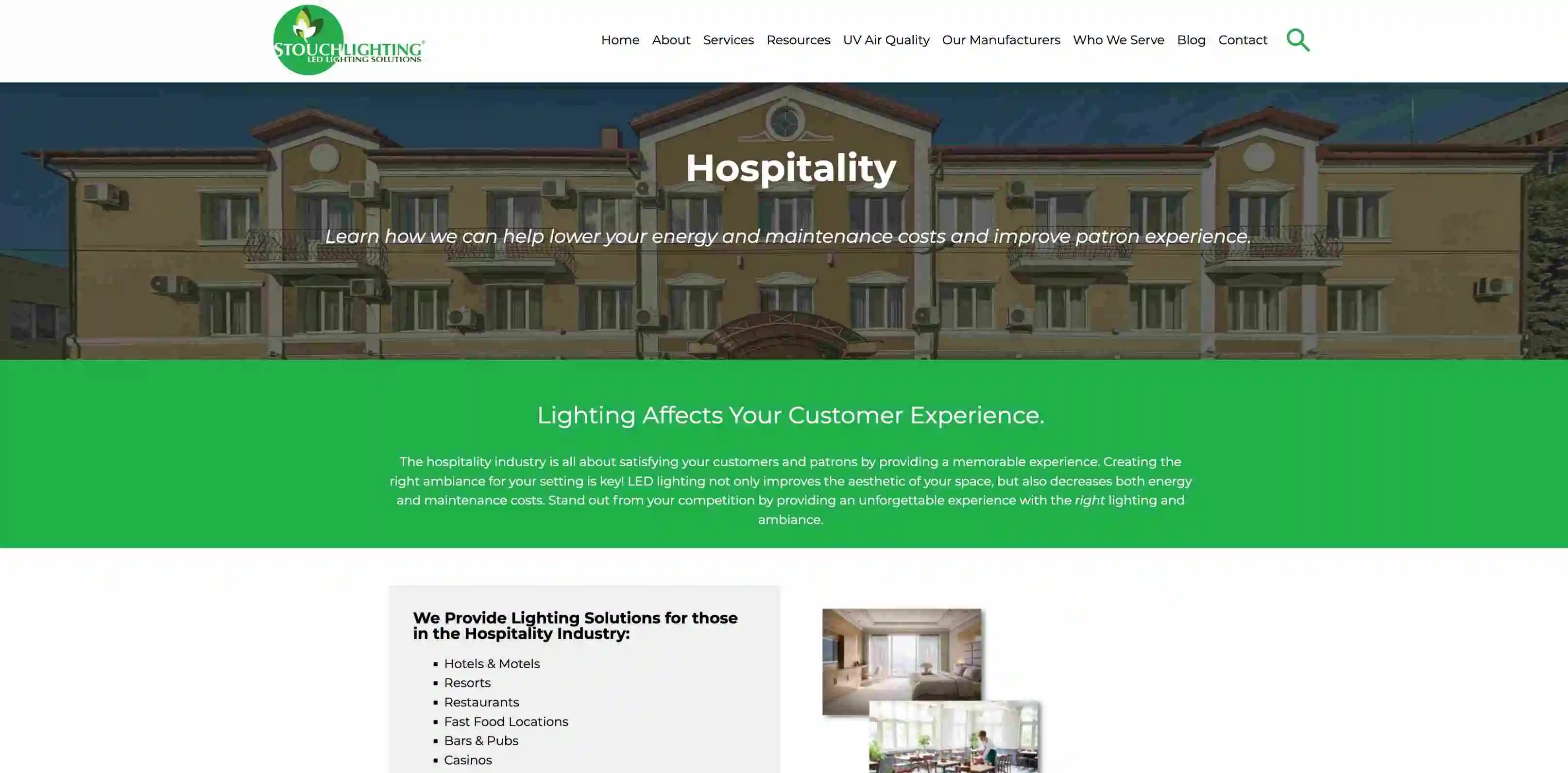 Website design for a hotel by Stouch Lighting company