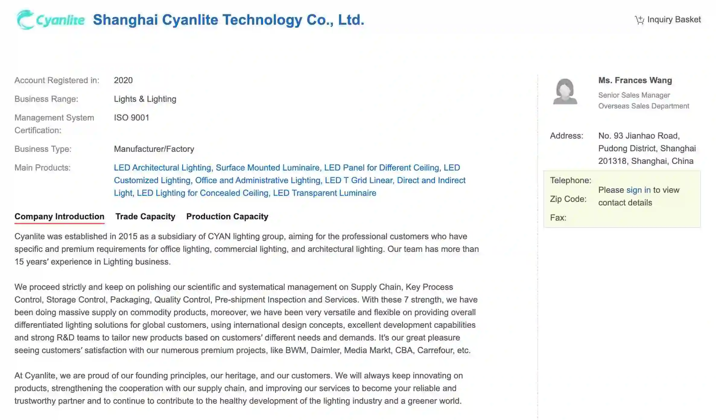 Cyanlite website displaying extensive content and details
