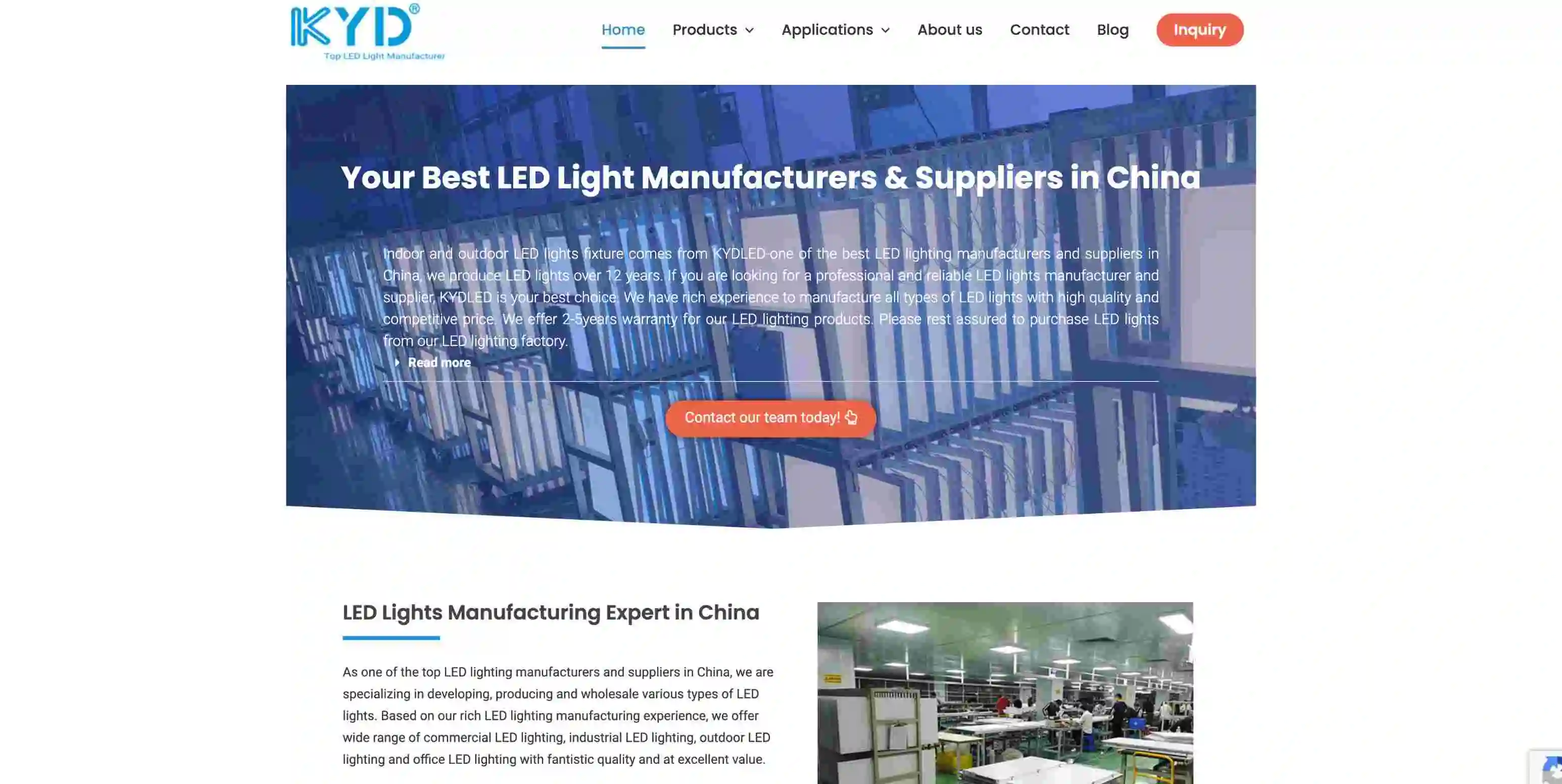 Explore Kyo LED lighting products on KYDLED companys sleek website design