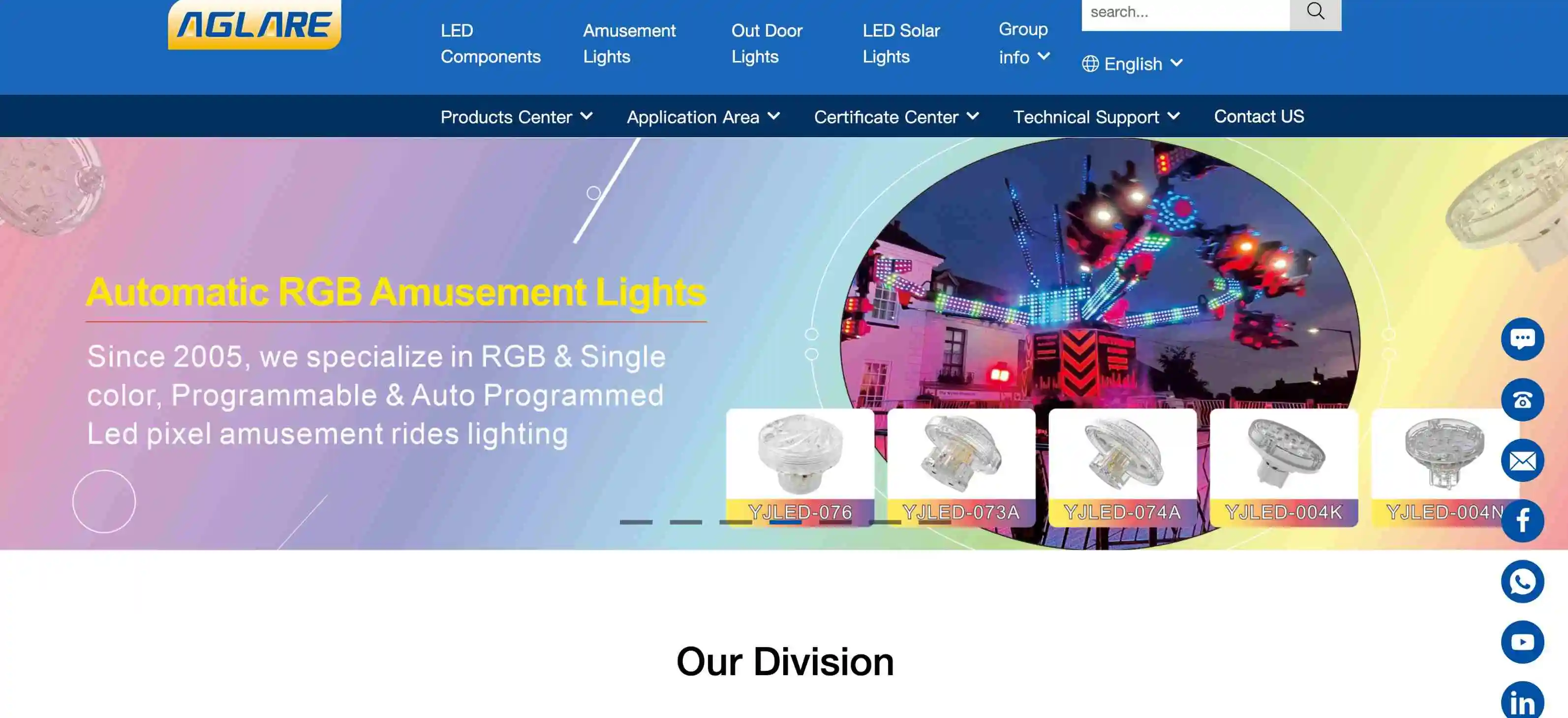 Homepage of Aglare Lighting a company specializing in LED lights for homes and businesses