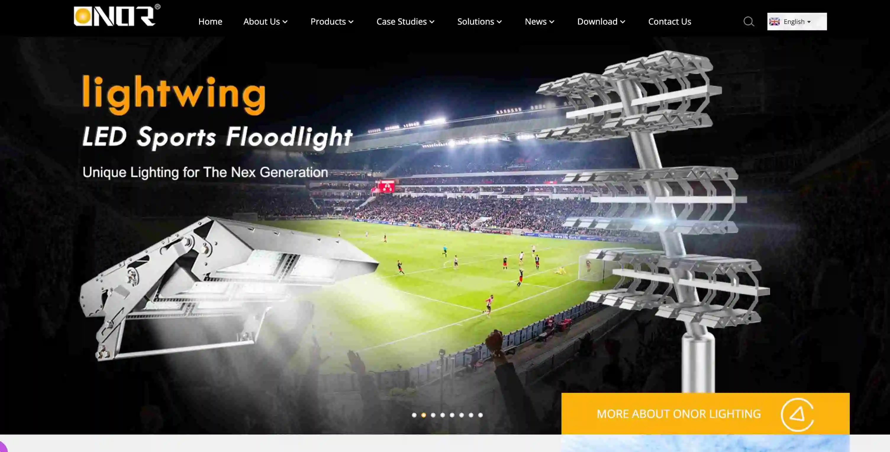 ONOR Lightings sports stadium website design showcasing dynamic visuals and interactive features