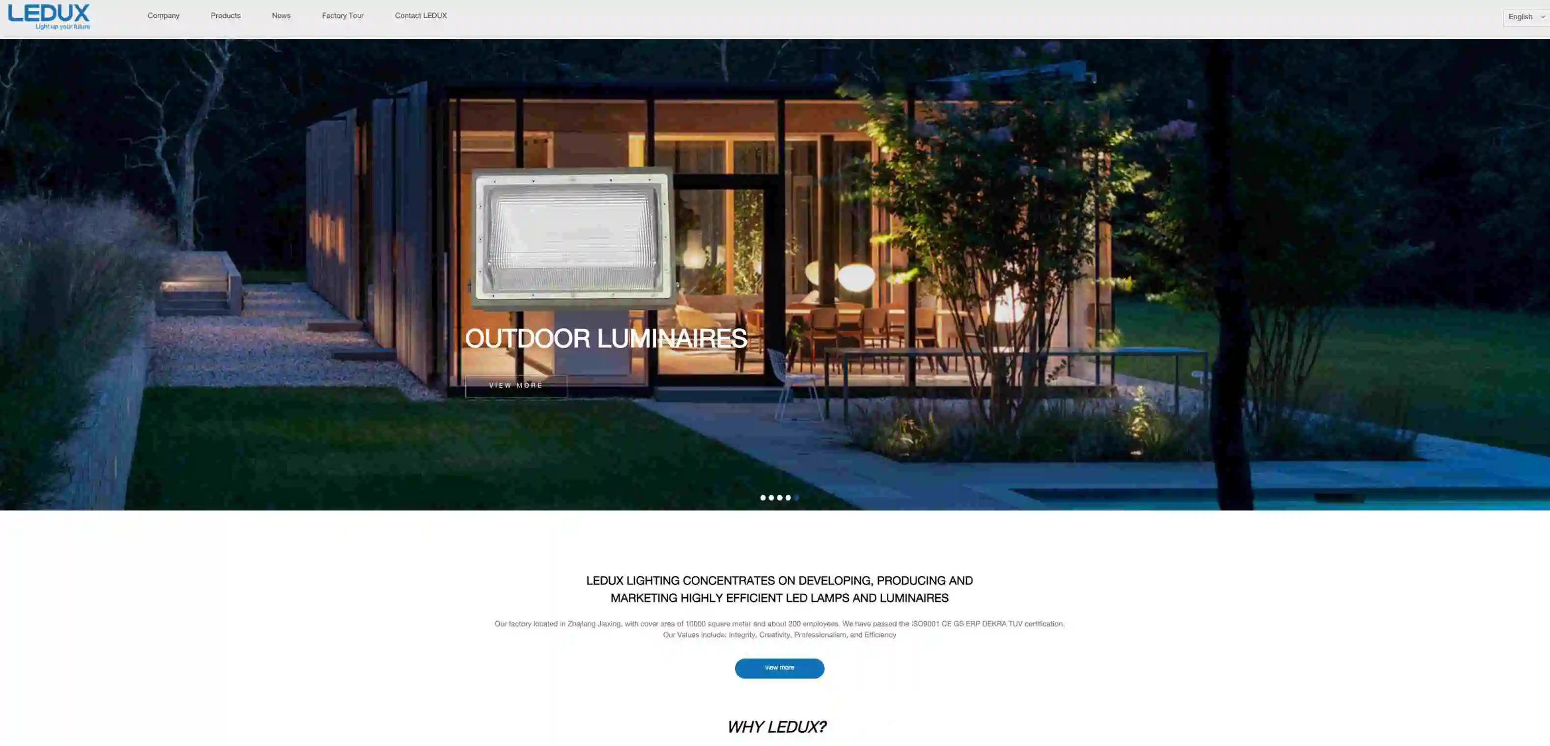 Website design for LEDUX Lighting showcasing modern and elegant home lighting products