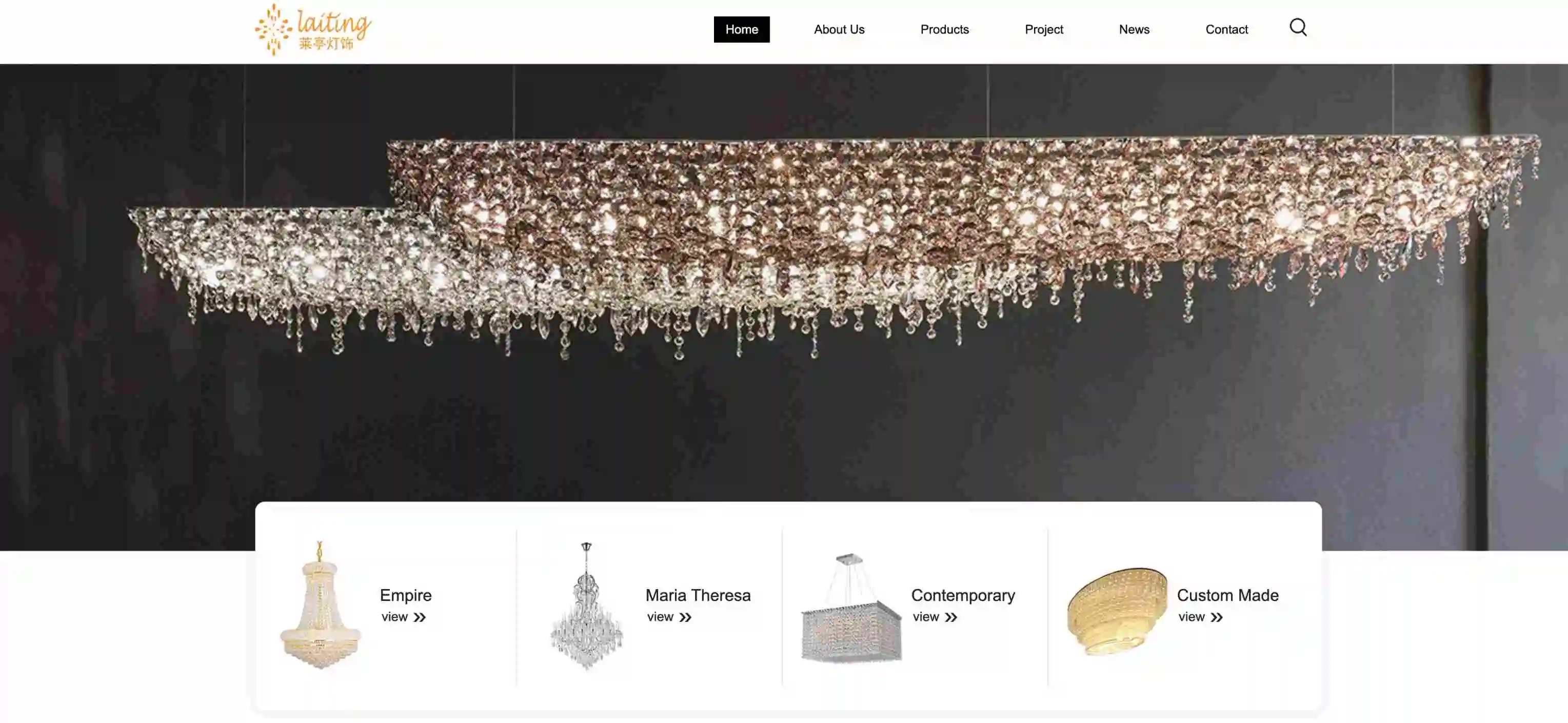 Website design for a chandelier on Laiting Lighting company website Elegant and captivating lighting fixtures showcased