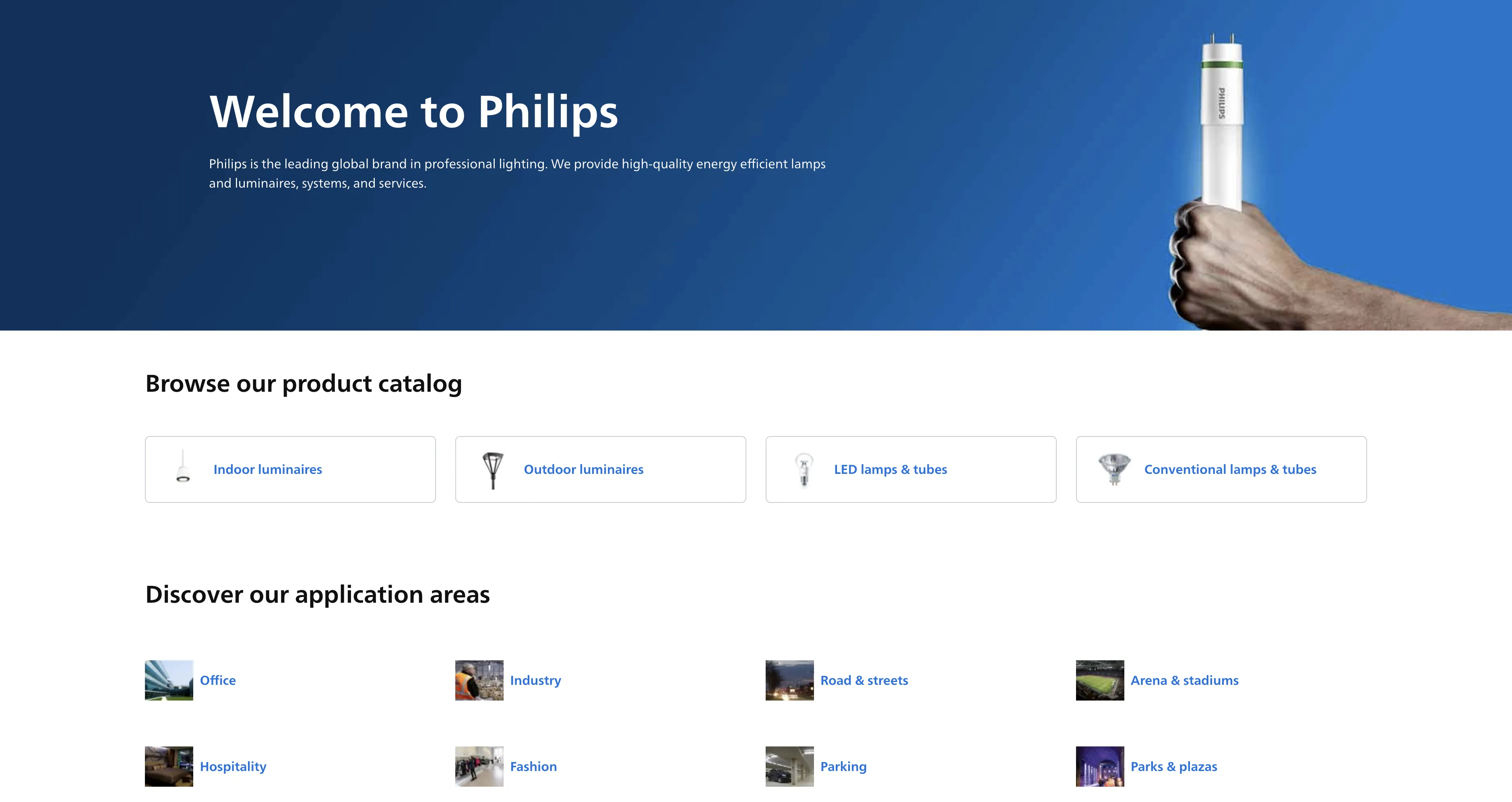 Website page for Philips product on Philips Lighting website