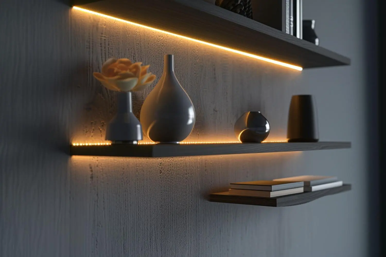 Built In Shelf Lighting guide featuring room shelf with lights