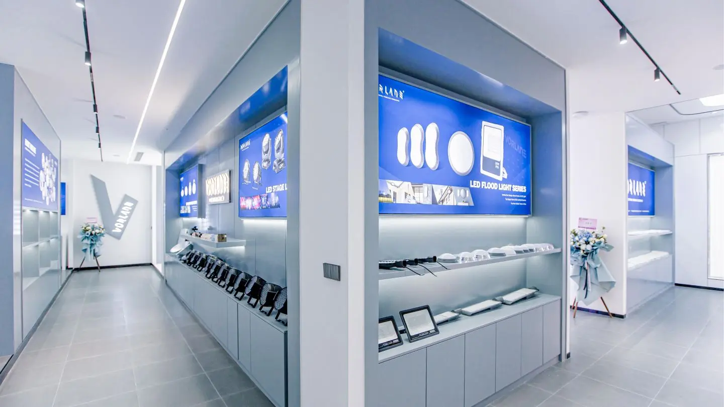 Modern LED lighting display area showcasing various innovative lighting solutions